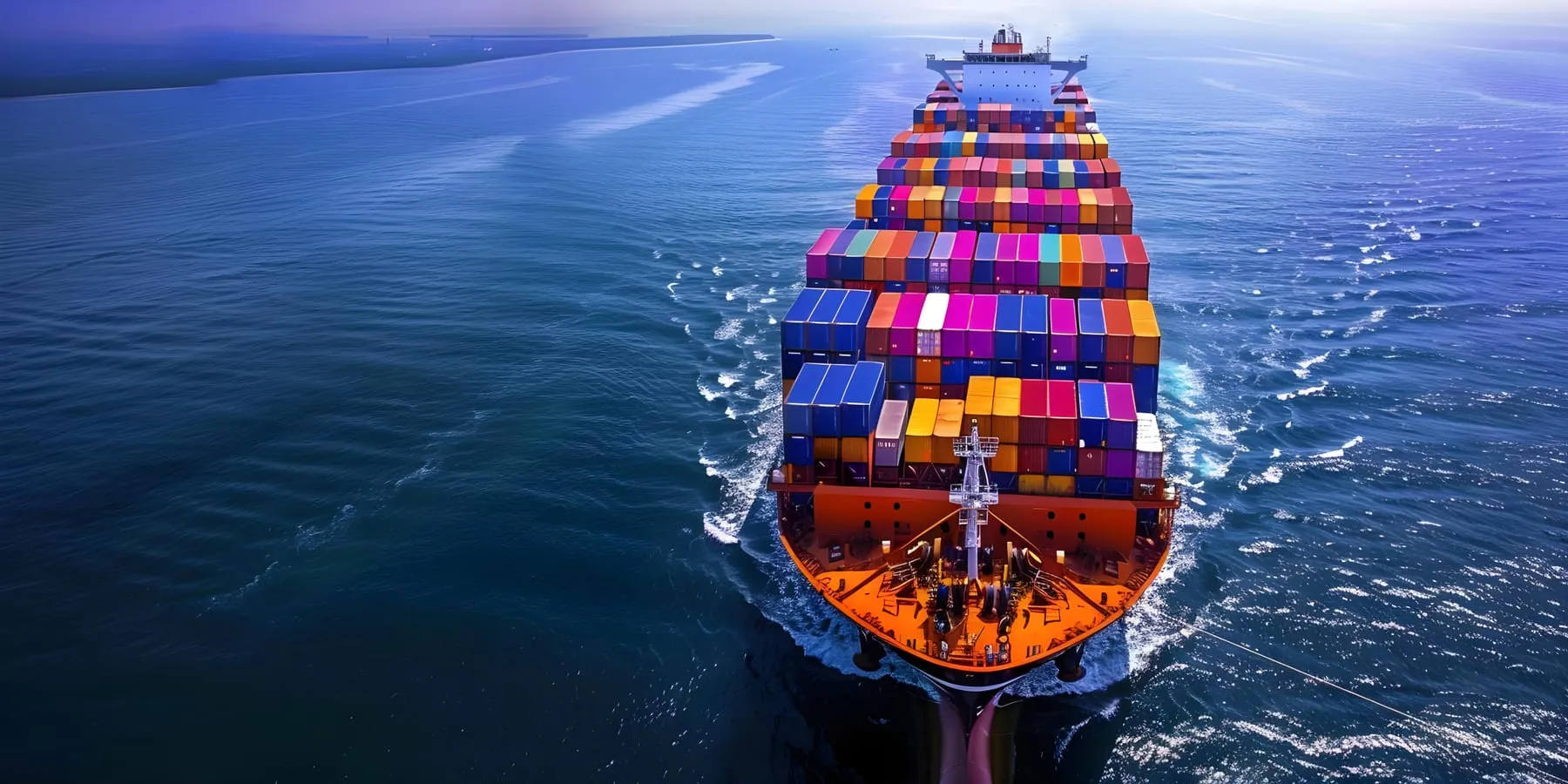 Aerial perspective spacious container ship sea laden with containers