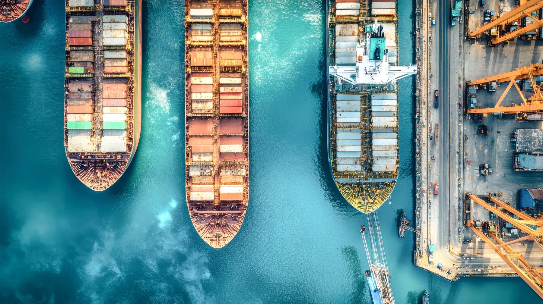 Aerial view cargo ships cranes busy industrial port container shipping logistics showcasing vibrant colors intricate details