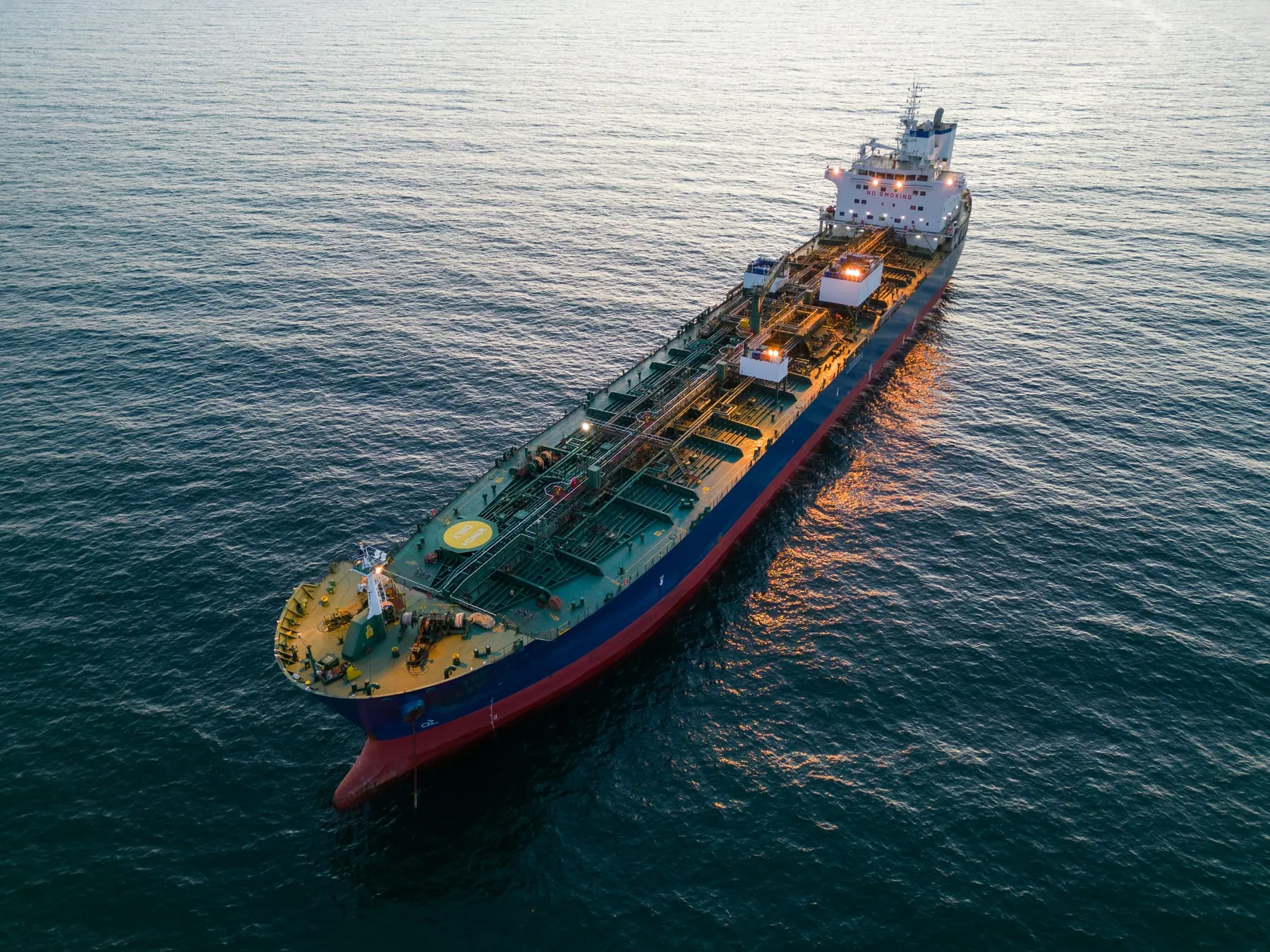 Aerial view oil ship tanker carrier oil sea sunset