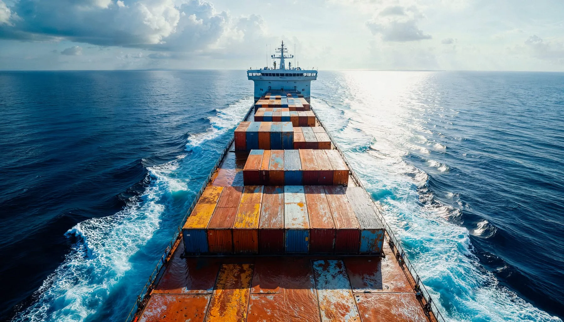 Cargo ship sailing across ocean