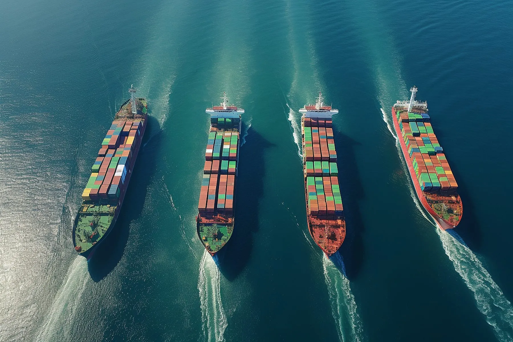Aerial view container ship convoy