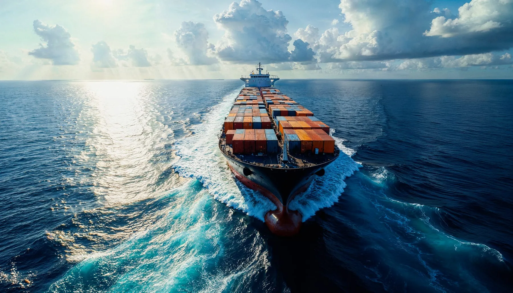 Cargo ship sailing through ocean