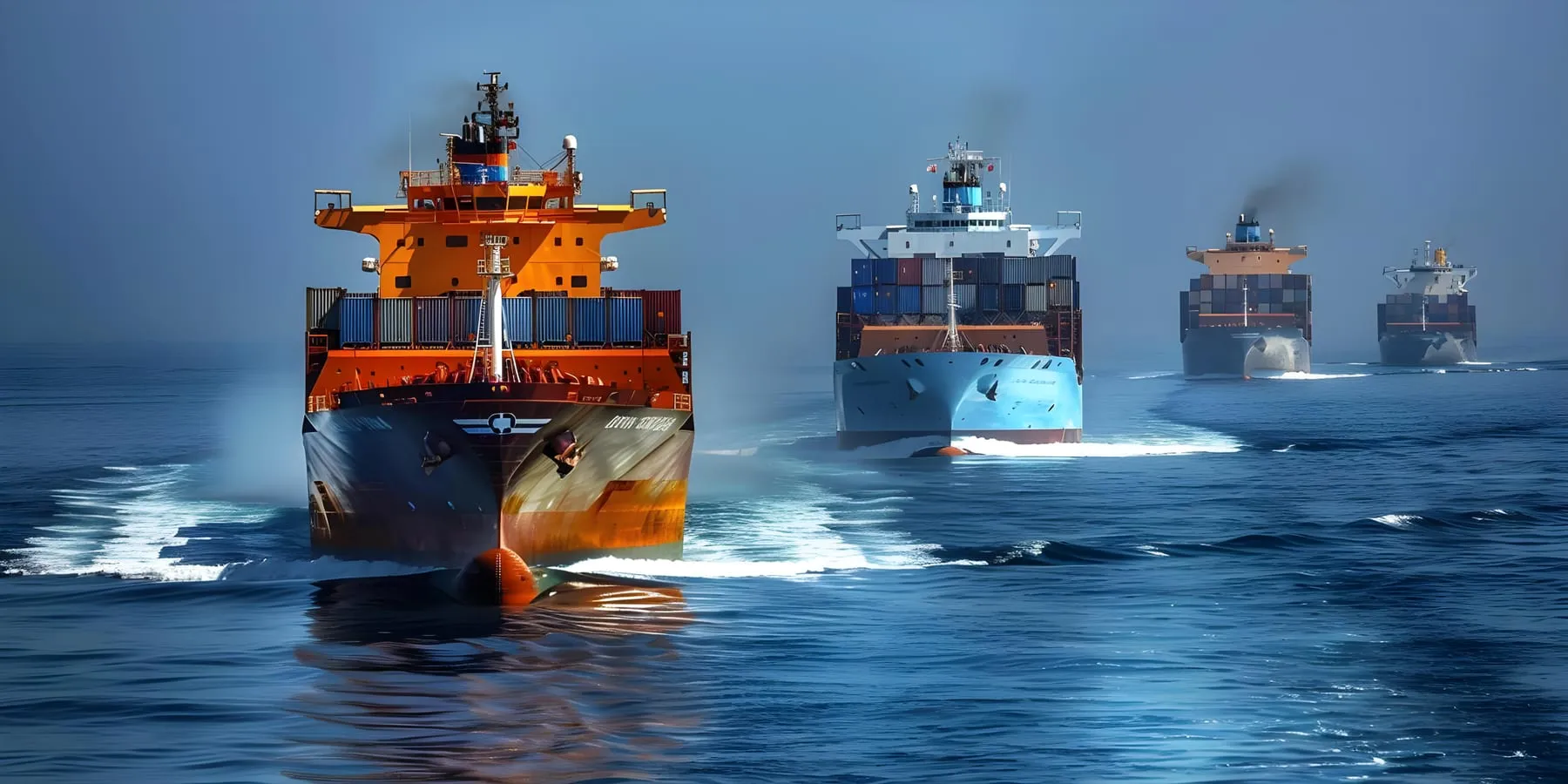 Bustling maritime route cargo ships transporting containers global ports