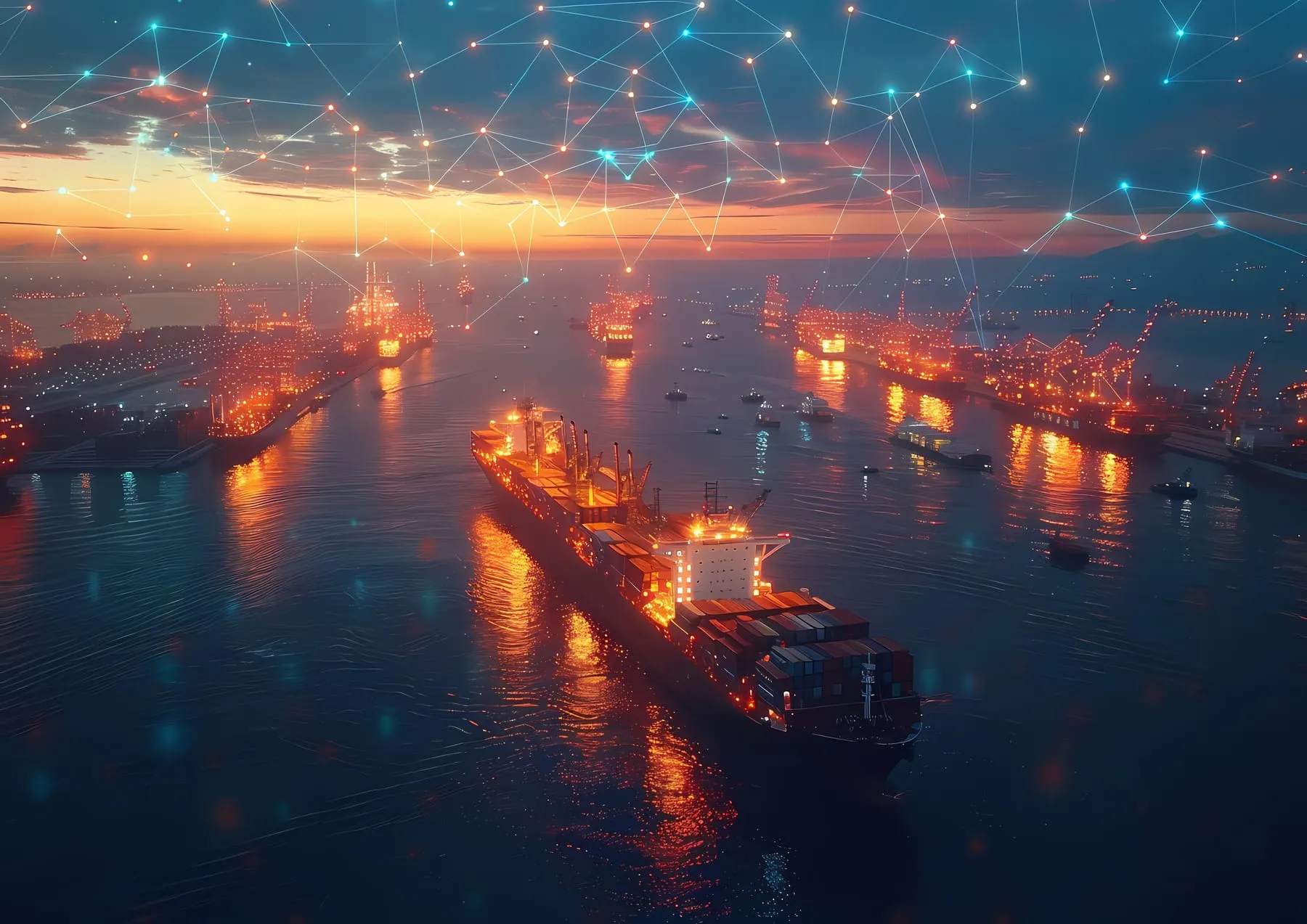 Logistics means transport together with technological futuristic holograms (1) 2