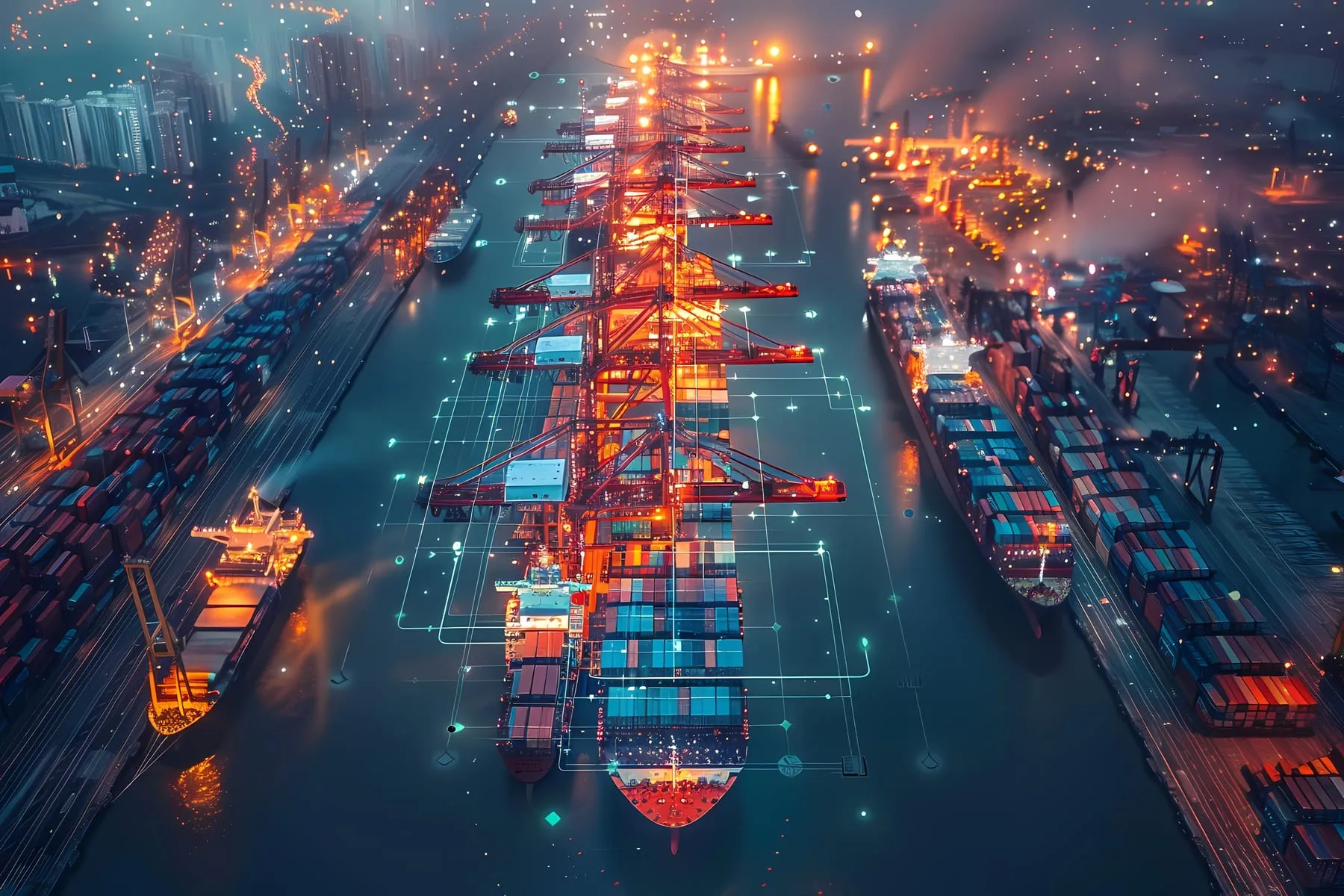 Logistics means transport together with technological futuristic holograms