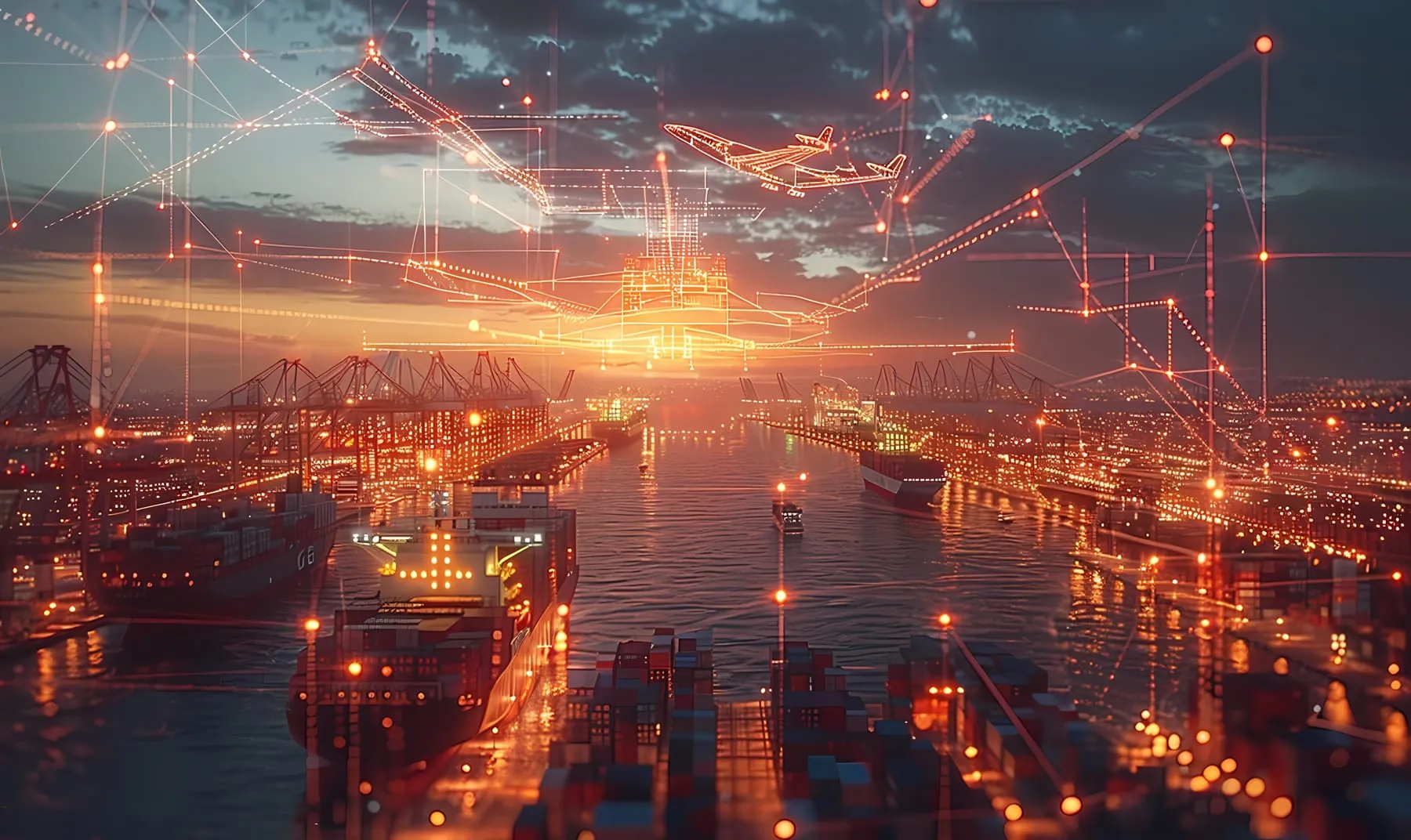 Logistics means transport together with technological futuristic holograms