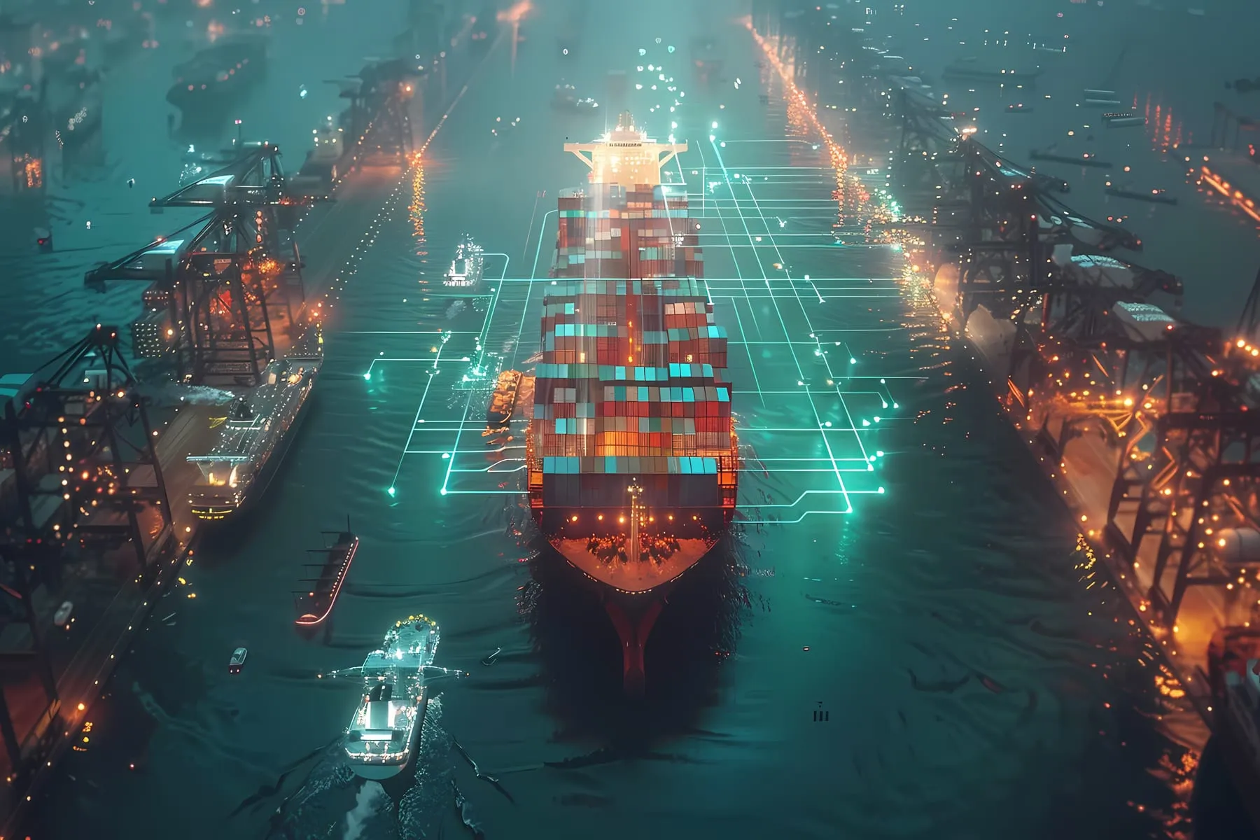 Logistics means transport together with technological futuristic holograms