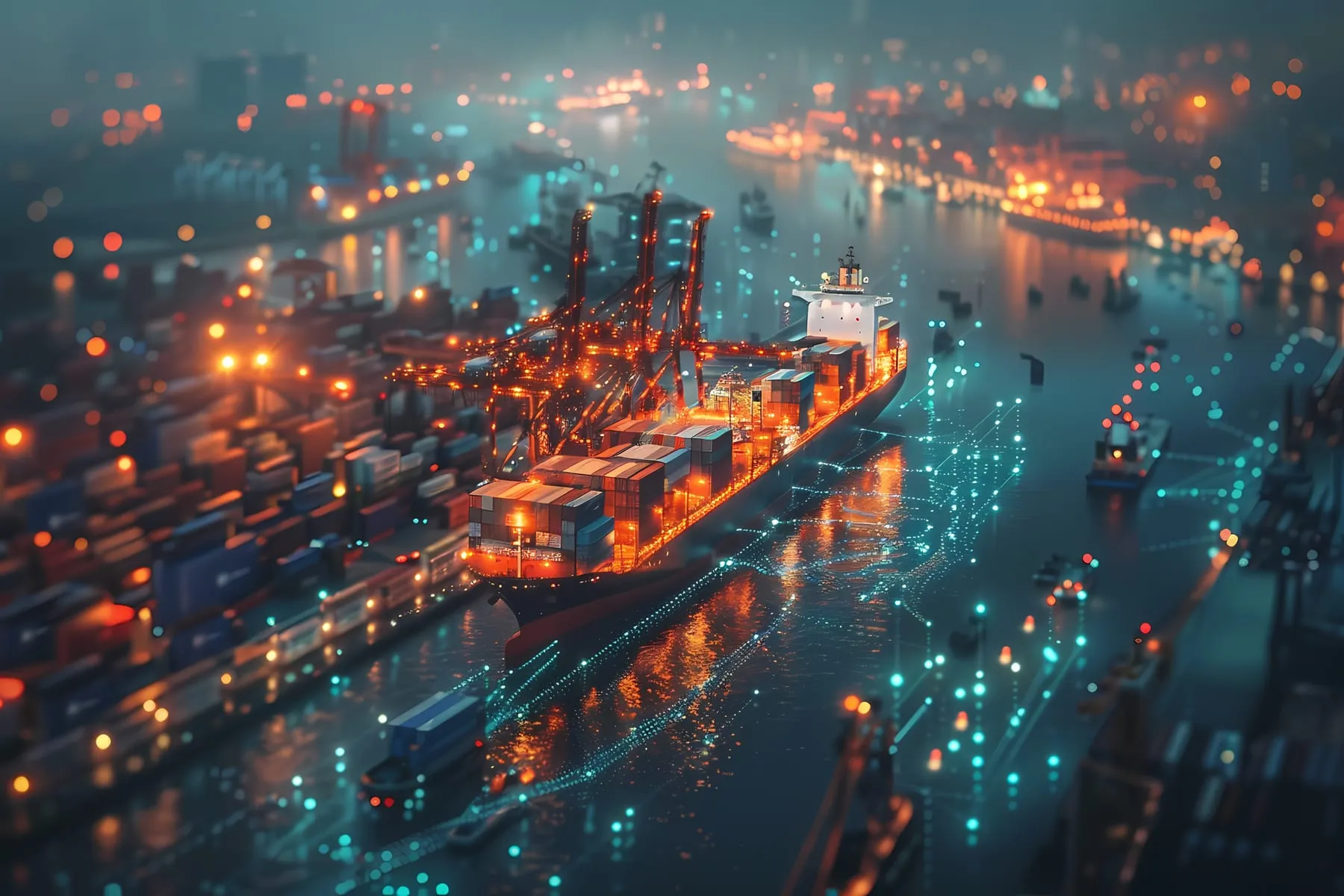 Logistics means transport together with technological futuristic holograms