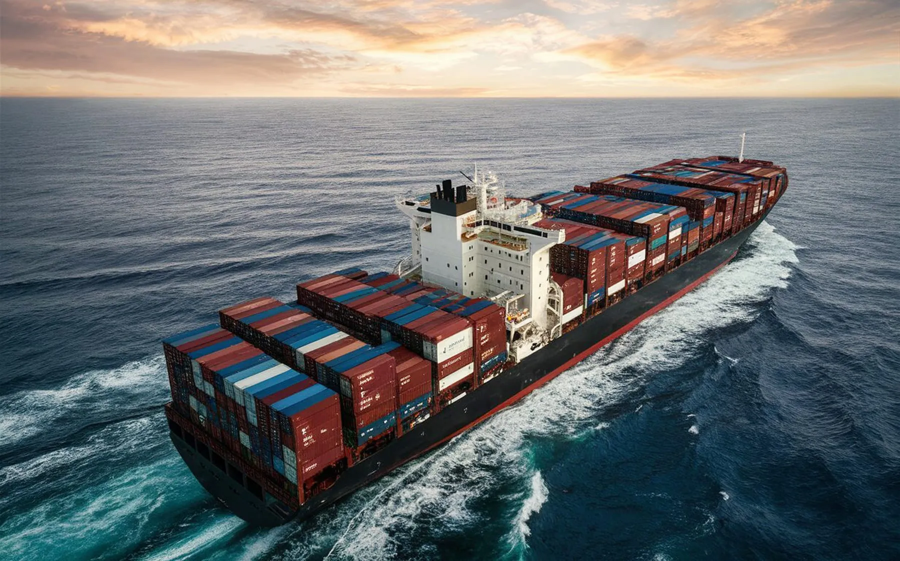 Majestic cargo ship navigating through tranquil seas dusk generated by ai