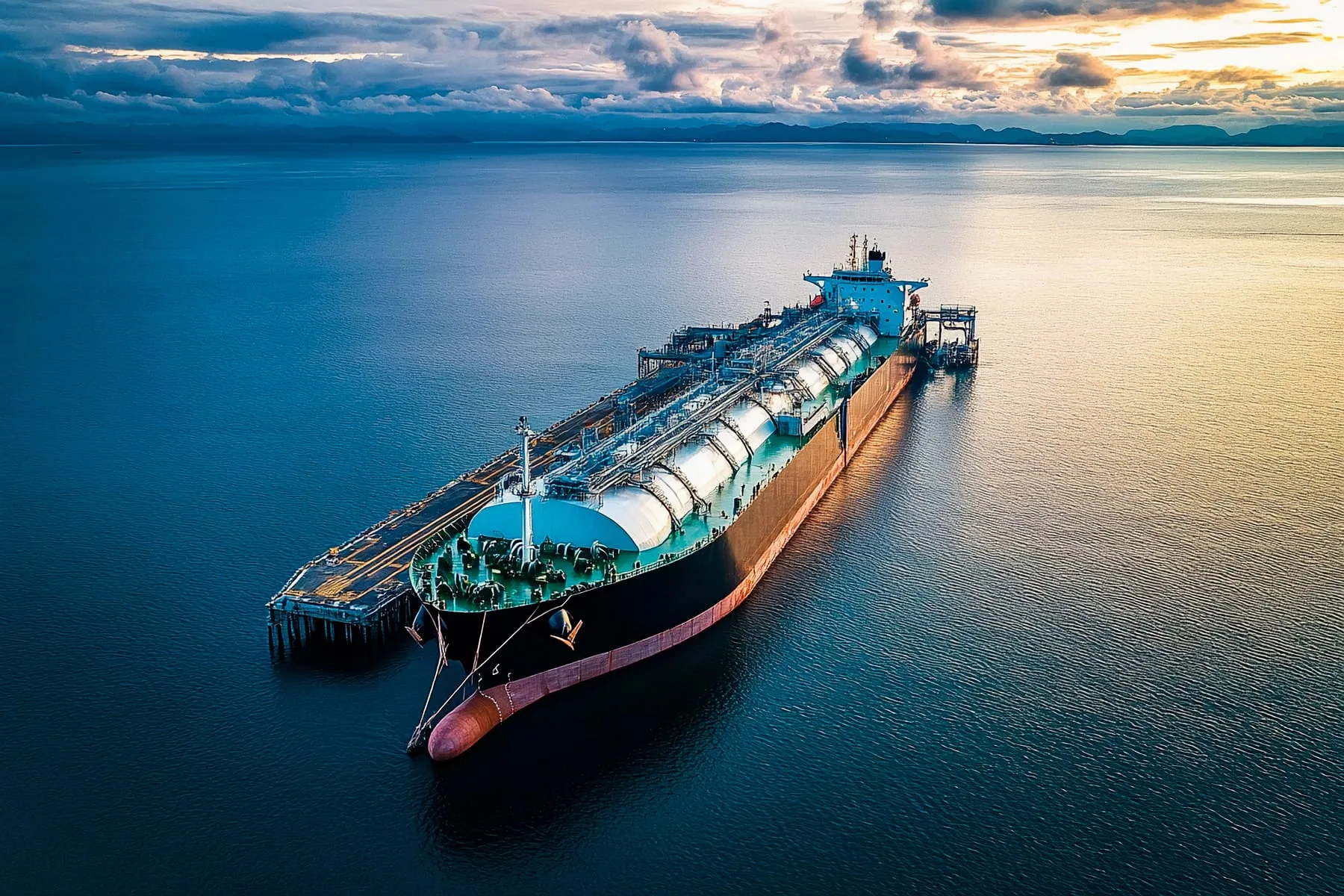 Majestic tanker anchored sunset near bustling port serene waters