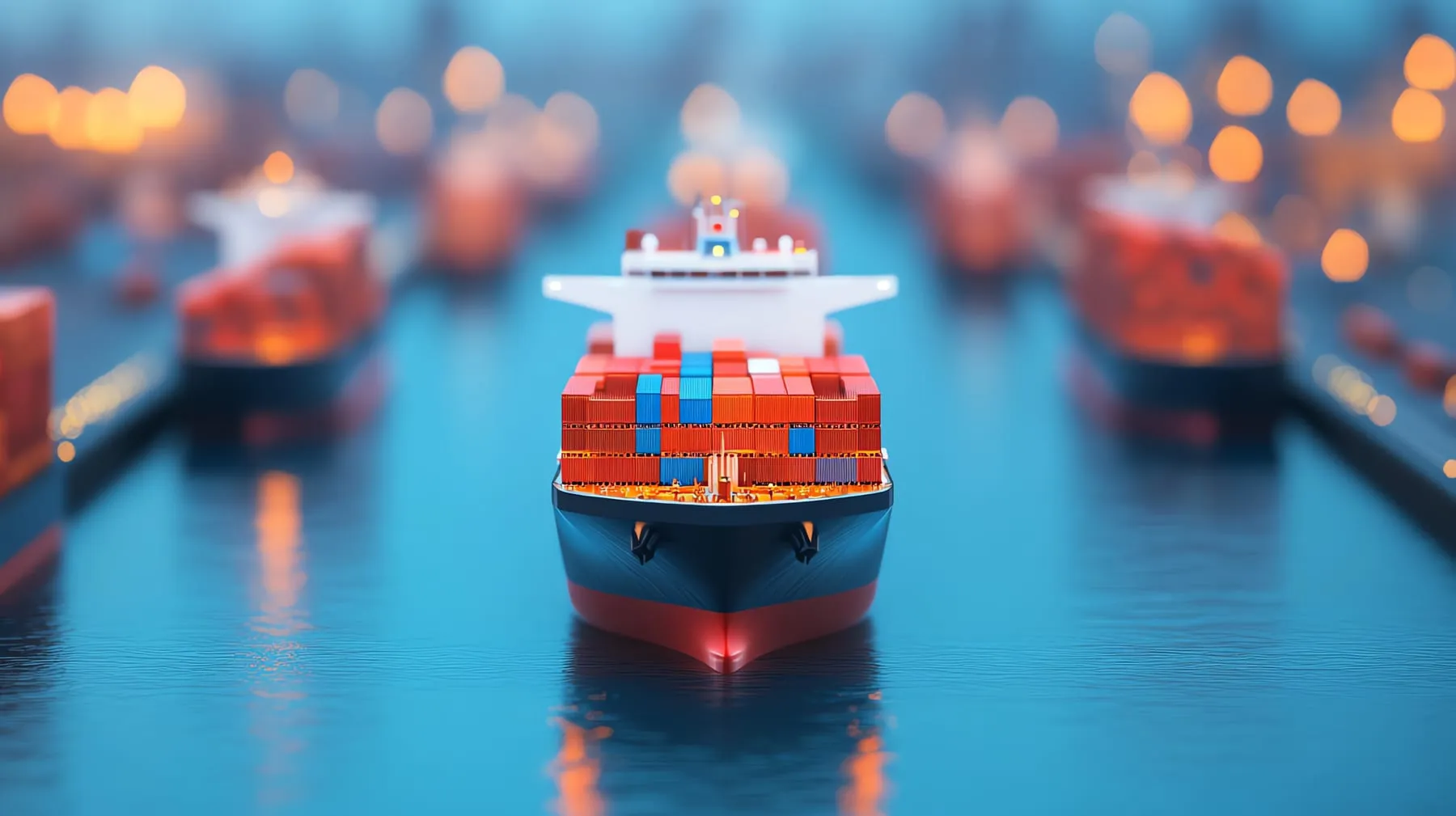 Autonomous cargo ships smart port depicting future shipping