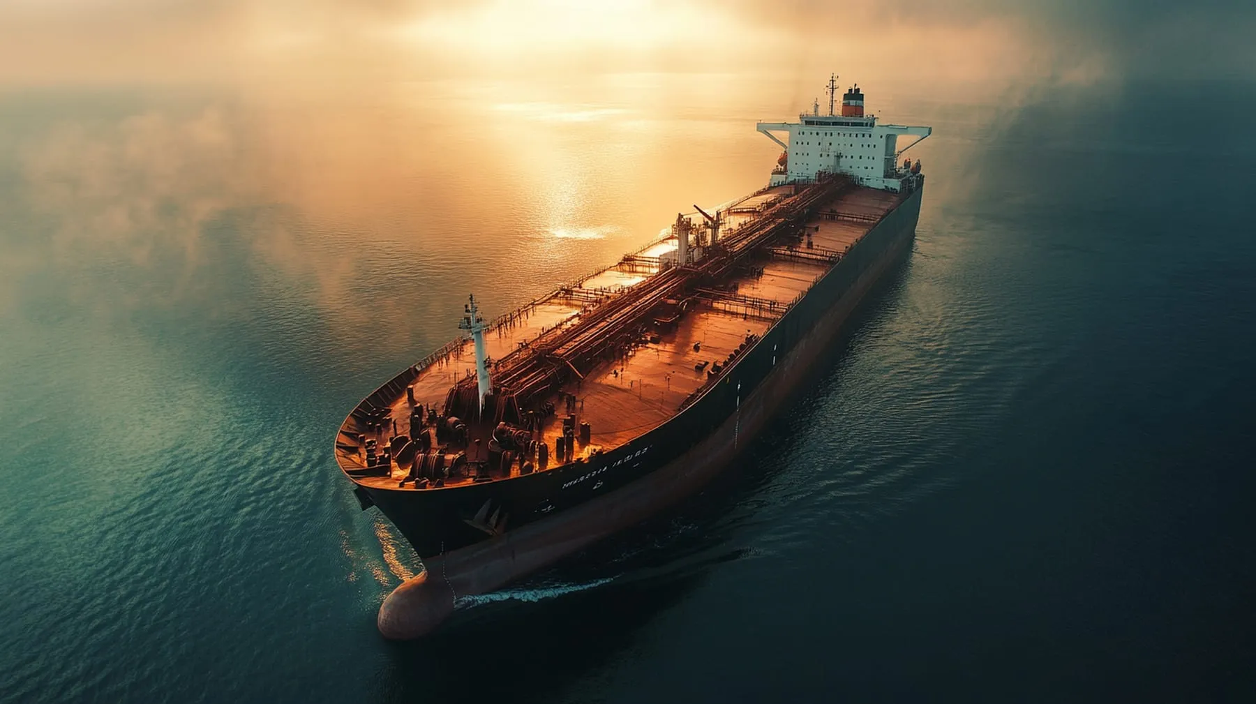 Oil tanker ship is going through sea