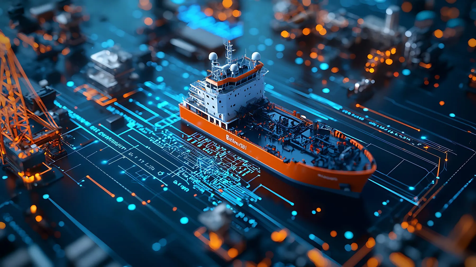 Smart port with digital twin showing simulations future operations